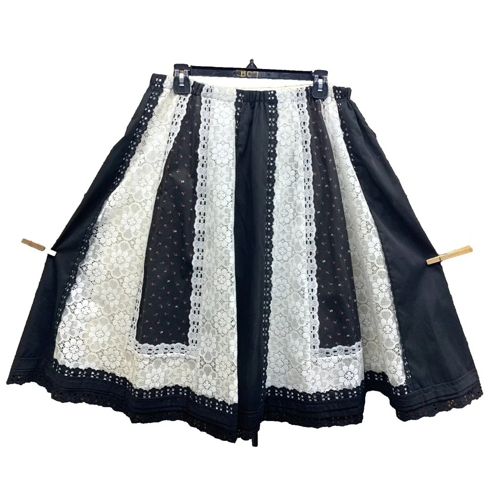 Vintage Carefree Fashions Scottsdale AZ Black and Lace Prairie Boho Skirt - Picture 3 of 7